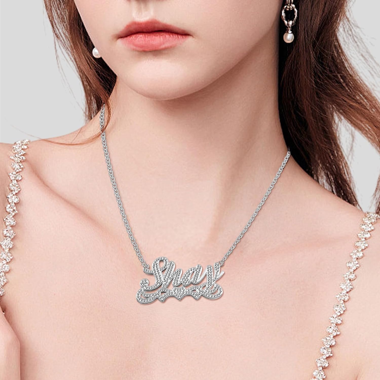 Drawelry Personalized Name Necklace Two Tone 18K Gold Plated Double Heart Pendant Custom Nameplate Jewelry Valentine's Gift for Women Men Couples Anniversary Birthday Gift