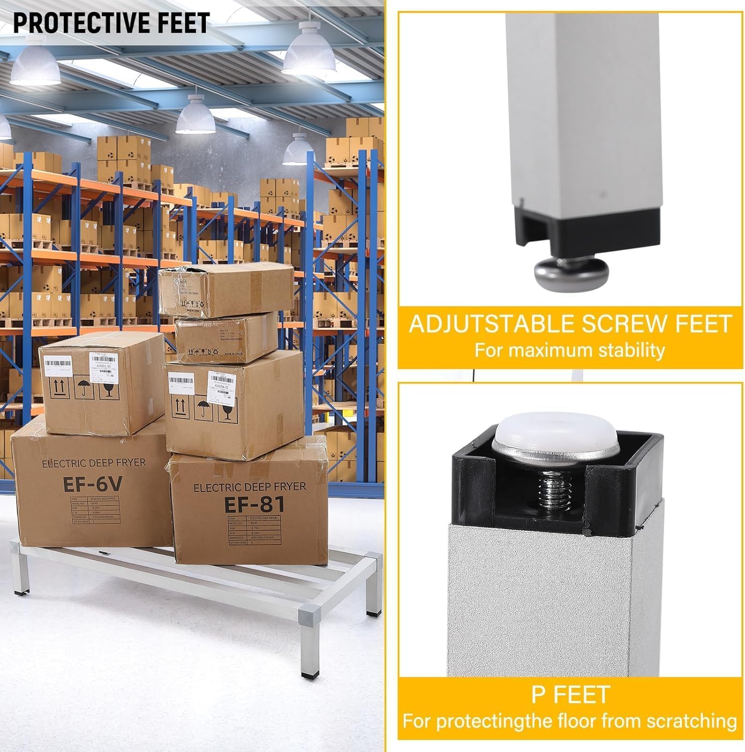 Dunnage Rack, Elevated Storage Solution, Aluminum Low Shelf for Floor Use in Kitchens, Restaurants, Supermarkets, and Grocery Stores