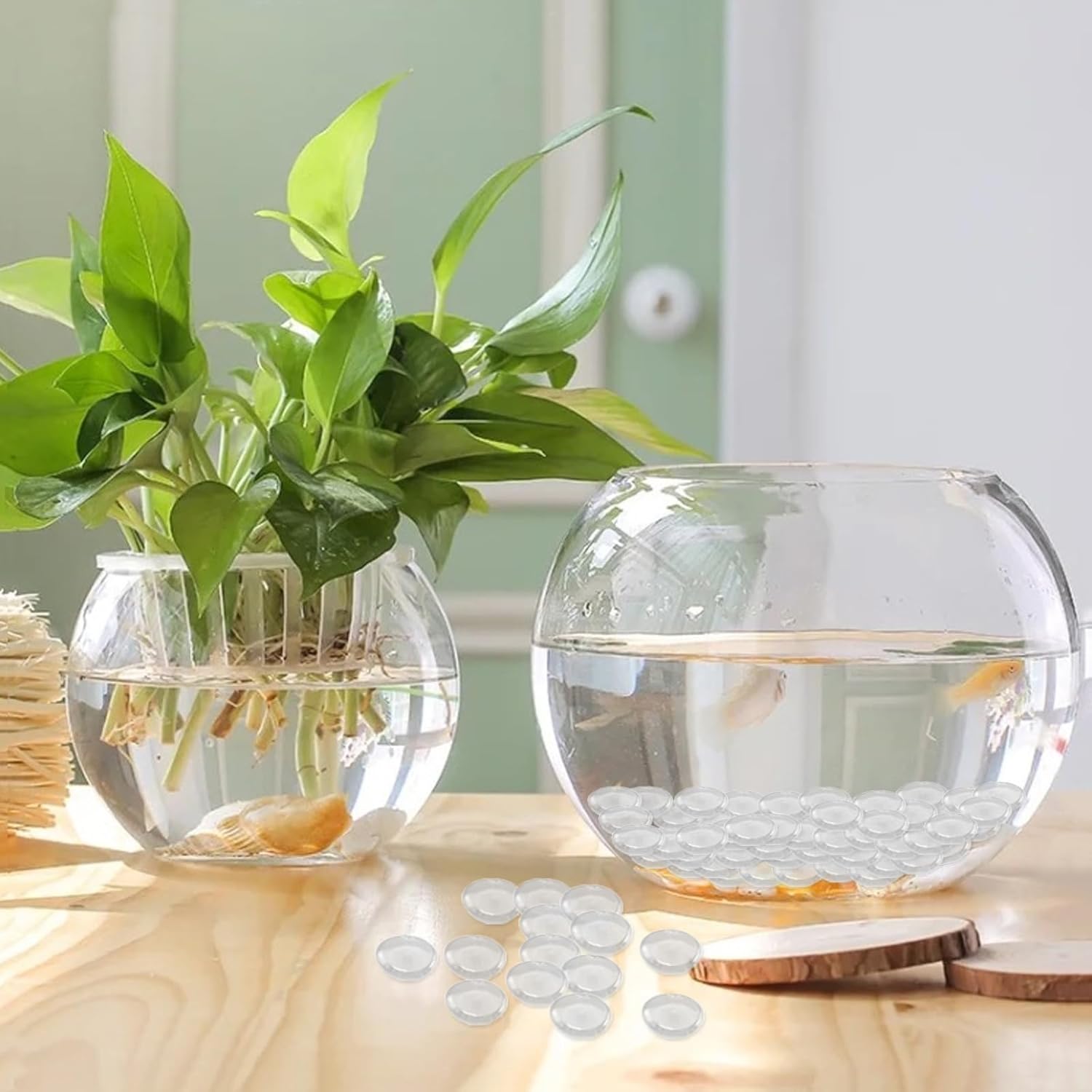 100PCS Glass Pebbles - Clear Flat Marble Beads, 0.45KG Transparent Vase Filler Glass Stones Artificial Crystal Gemstones Decorative Glass Beads for Vases Aquarium, Flowerpot, Landscaping, Mosaic Tiles