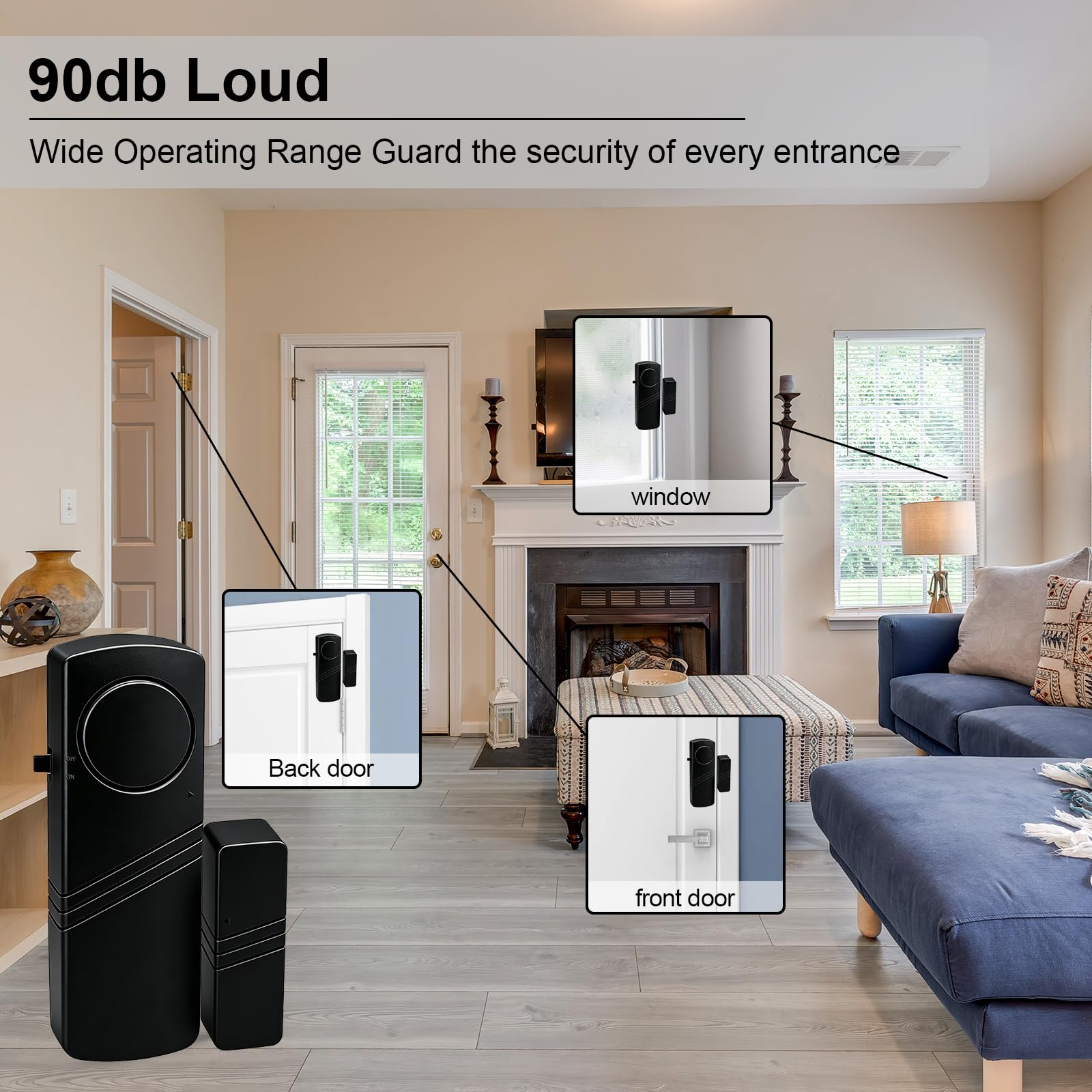 Alarma de puerta y ventana, sensor de seguridad para el hogar de 90 dB para seguridad de los niños, alerta de robo para casa, apartamento, oficina, hotel y ventana de piscina, color negro (paquete de