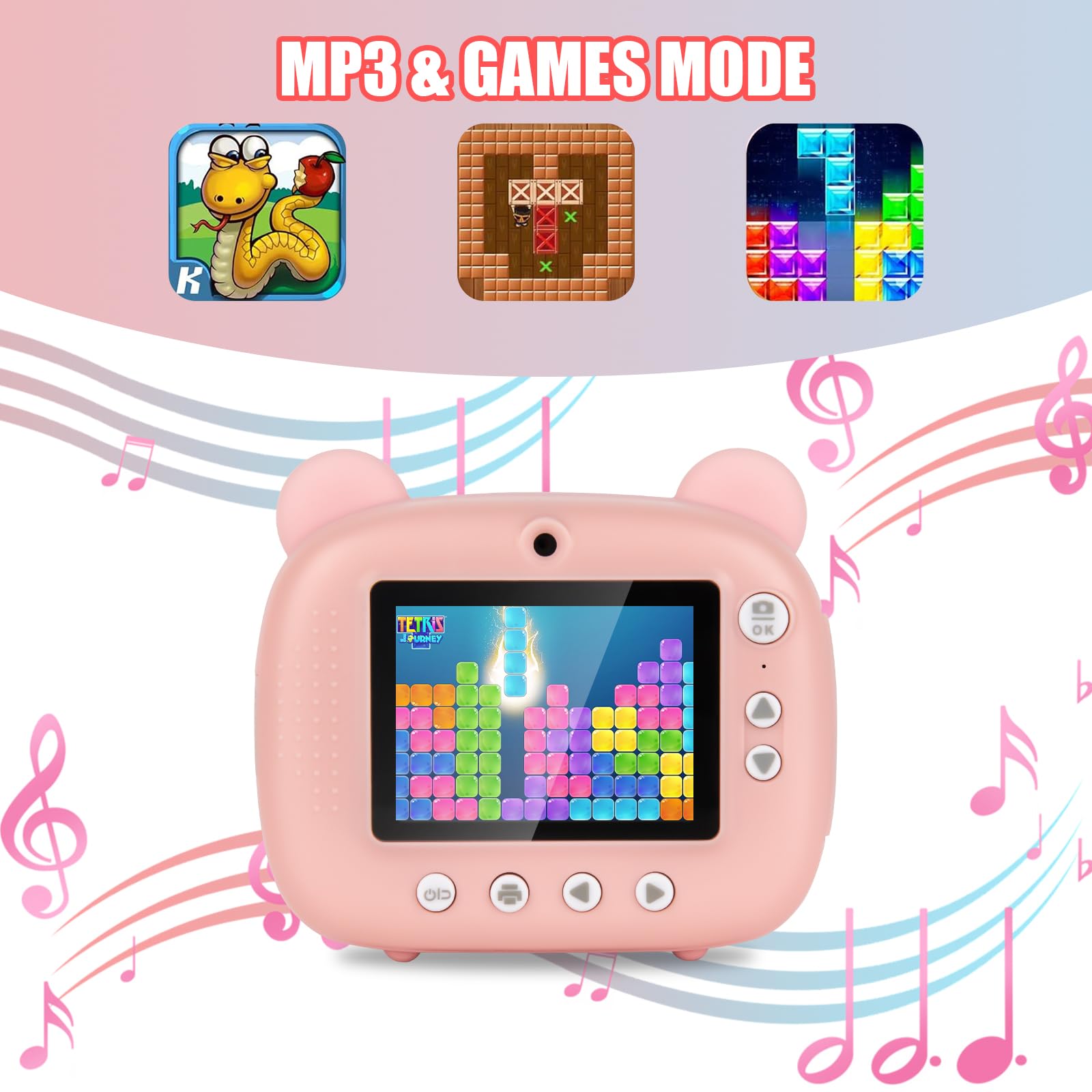 Kinderkamera 1080p Sofortbildkamera mit 32 GB Karte & Fotopapier für Mädchen und Jungen (Rosa)