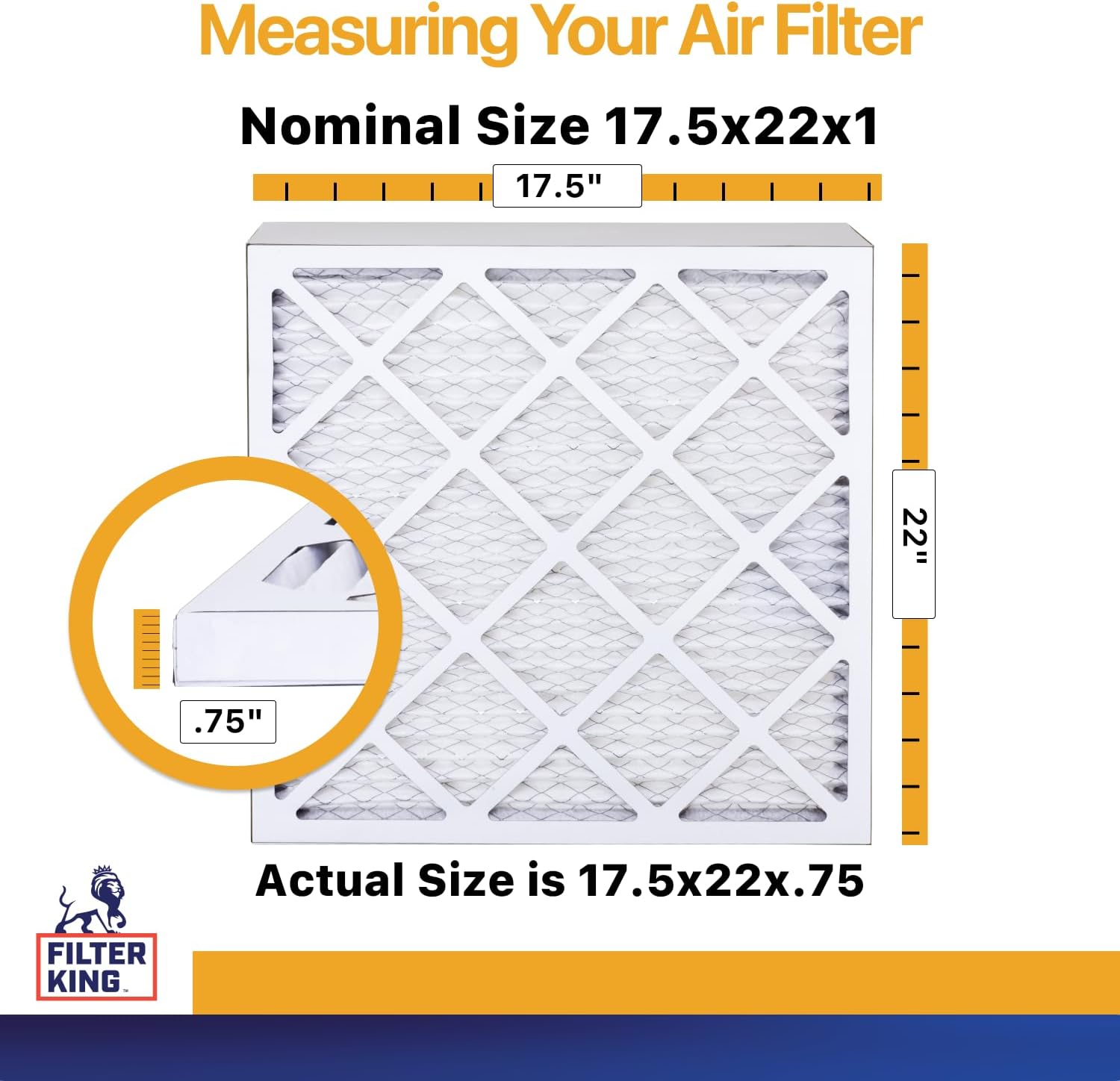 Filter King 17.5x22x1 Air Filter (MERV 13) (12-Pack) Dust & Allergy Control AC Furnace Filters, MADE IN USA, HVAC, Pleated, Electrostatic (Actual Size: 17.5 x 22 x .75)