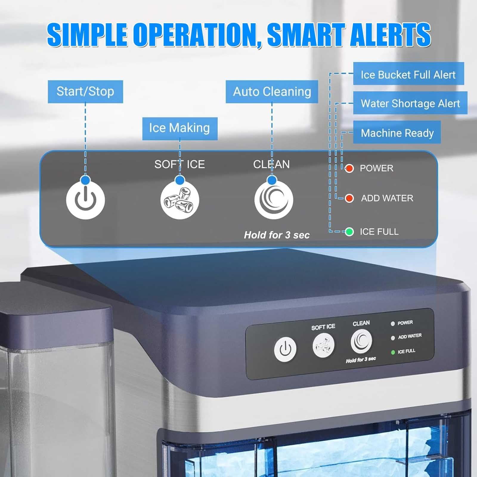 44 Lbs/Day Nugget Ice Maker Countertop,Nugget Ice Maker Countertop, It Features A 3-Liter Side-Mounted Water Tank and Makes Ice Quickly in 6-8 Minutes,Suitable for Home, Parties, Rvs, and Camping. on Fridge.com