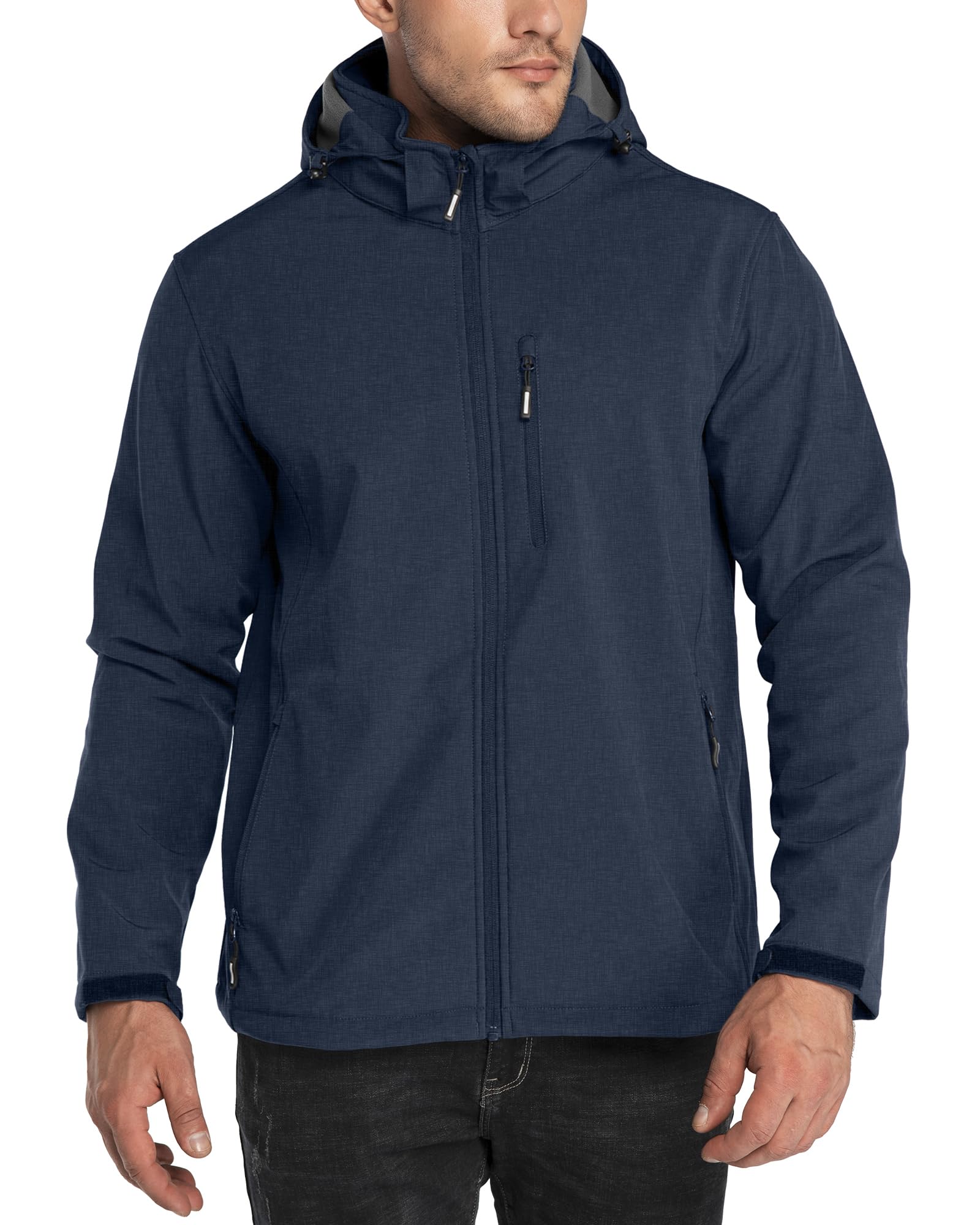 Outdoor Ventures Mens Lightweight Softshell Jacket Fleece Lined Hooded Water Resistant Winter Hiking Windbreaker Jackets