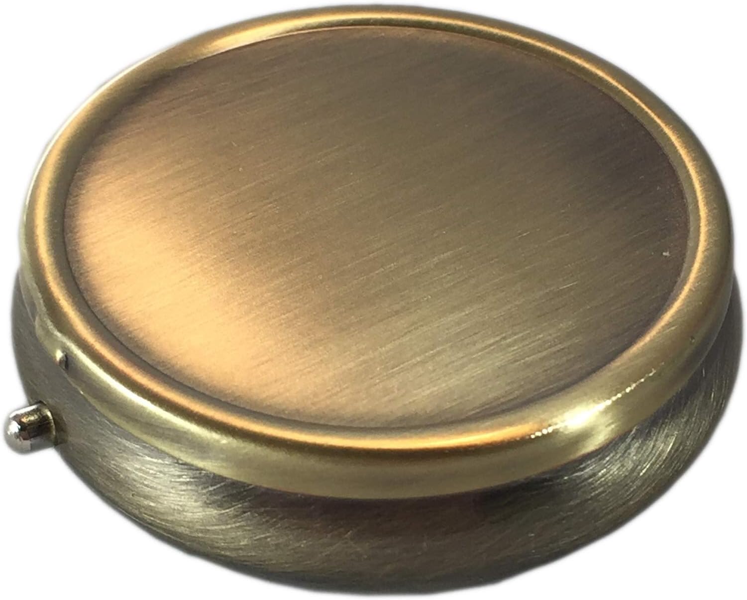 Classic Brass Daily Pocket Travel Sized Pill Box Case with Divider (Round-3 Section)