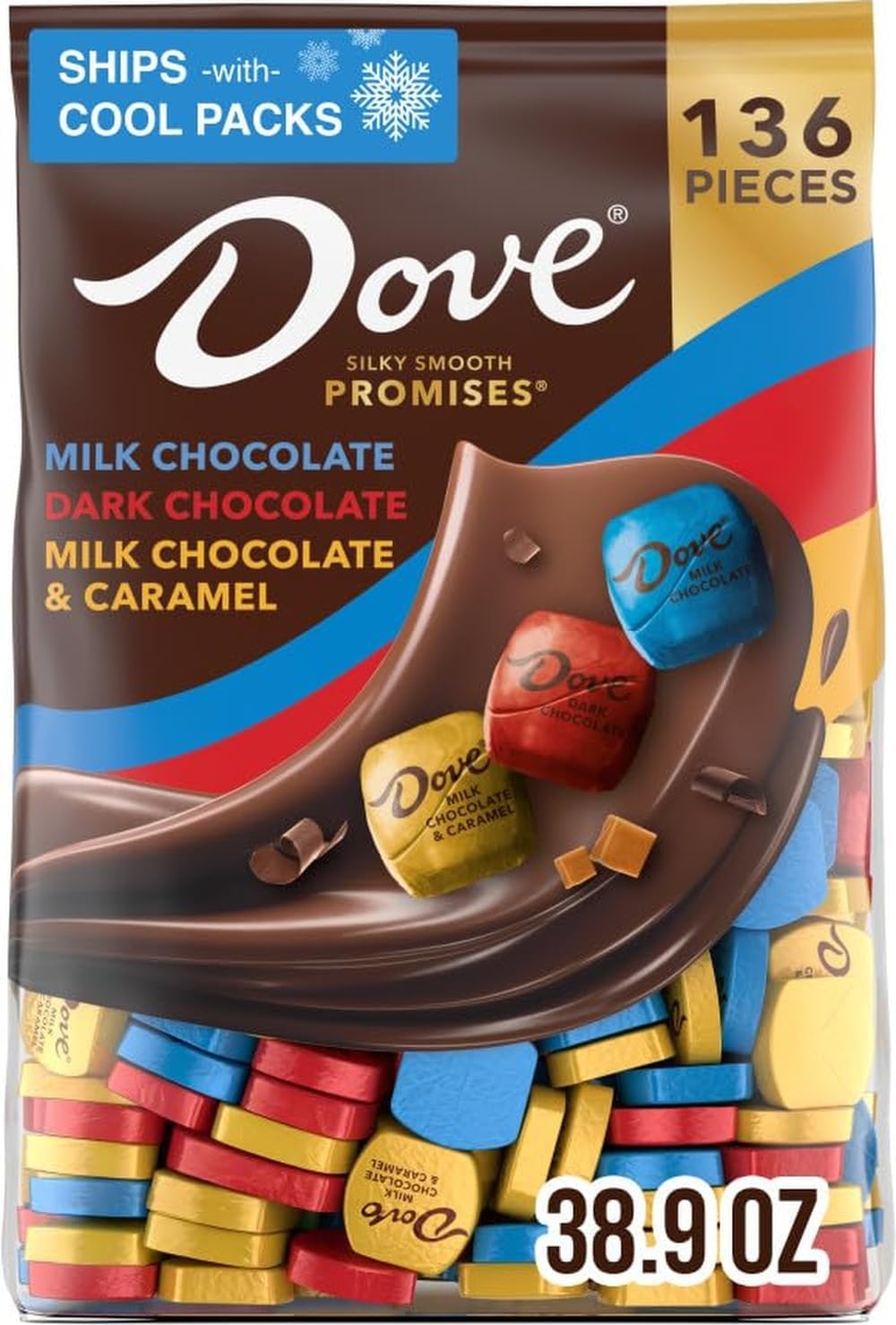 DOVE PROMISES Milk Chocolate, Dark Chocolate and Milk Chocolate & Caramel Assorted Chocolate Candy, 136 Ct Bulk Bag
