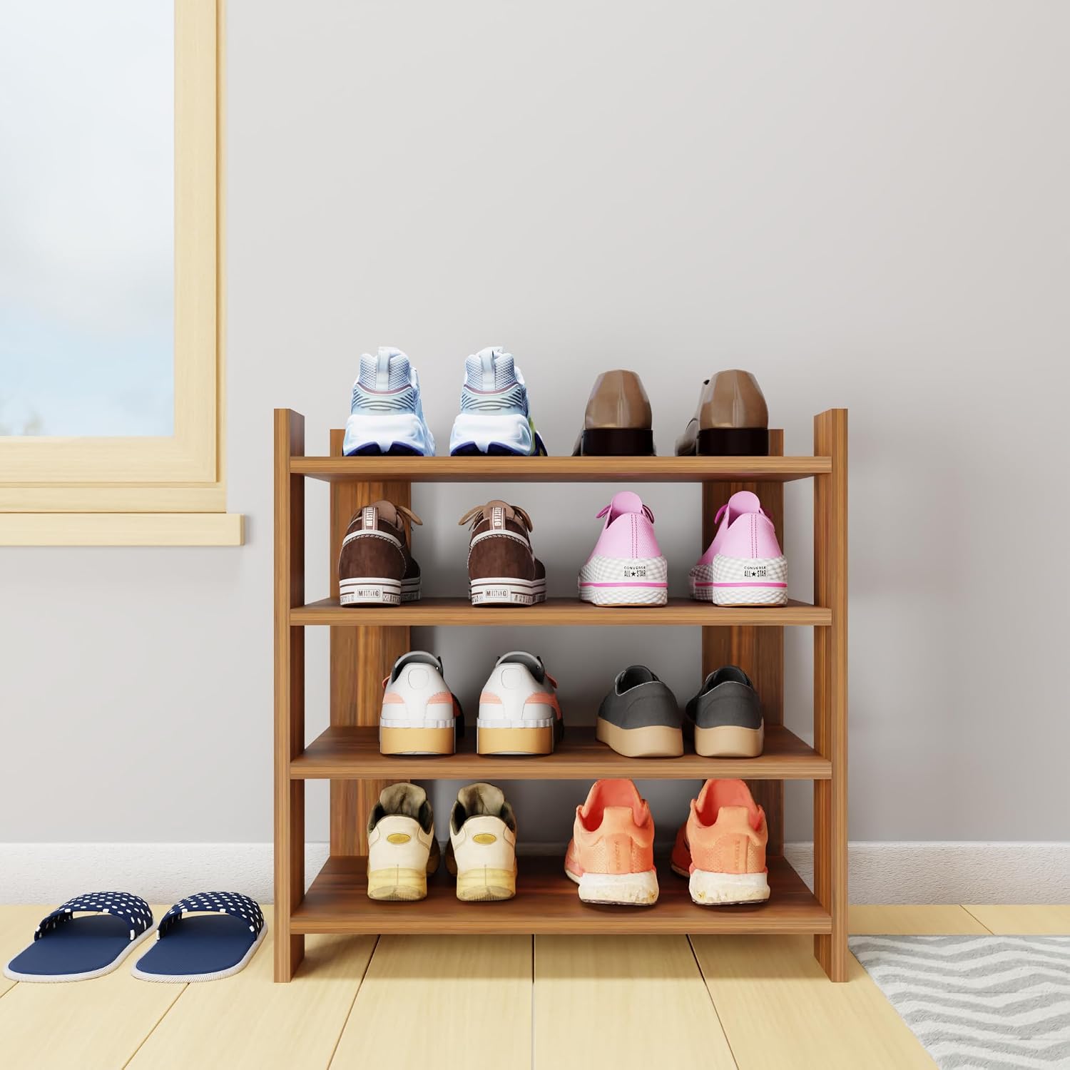 Open Shoe Rack Rvt VIKI Open Shoe Rack, Brussel Walnut Colour, Width 80cms | Shoe Storage ...