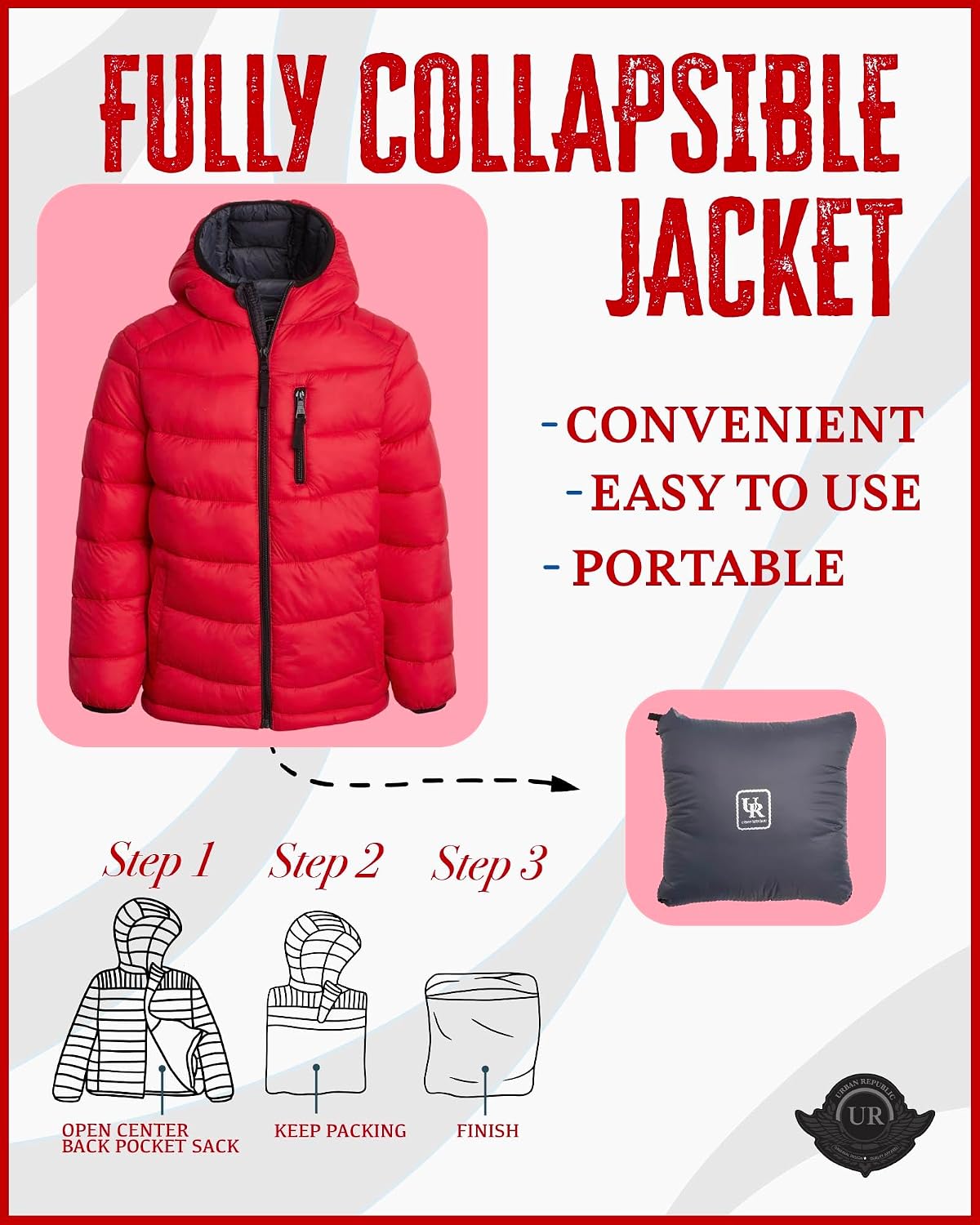 URBAN REPUBLIC Boys Puffer Jacket - Packable Warm Insulated Hooded Boys Winter Coat with Pockets (Sizes 4-20)