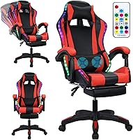 Vista 1 de Silla de juegos con altavoces Bluetooth y luces LED, silla ergonómica de masaje para computadora, altura ajustable, silla de videojuegos con asiento