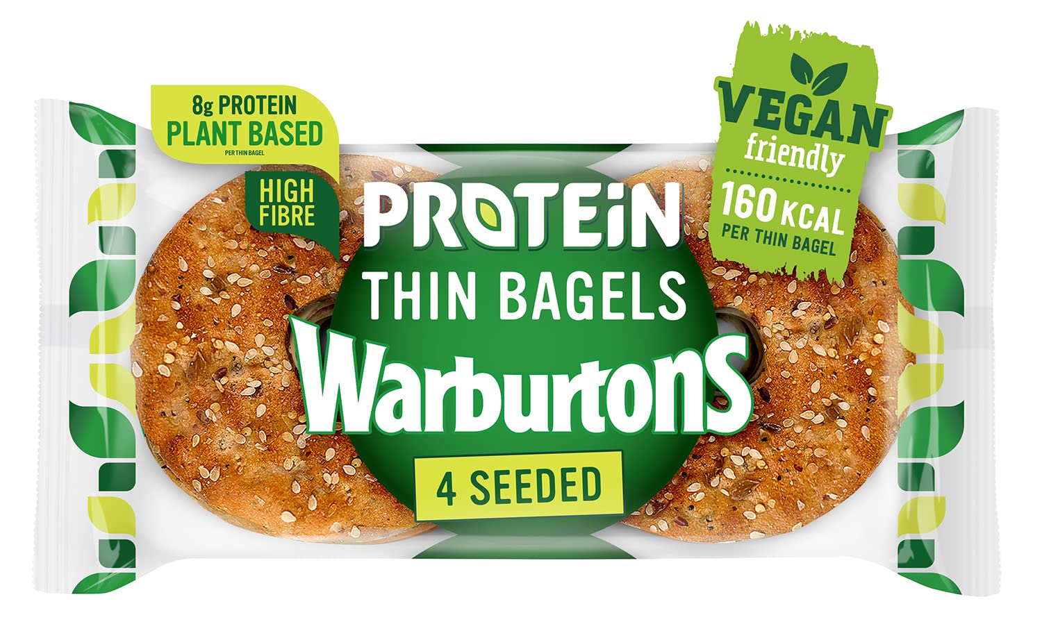 Warburtons 4 Seeded Protein Thin Bagels , Pack of 4