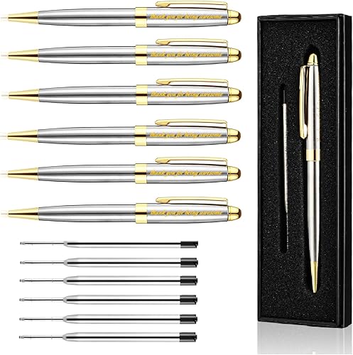 Qilery Juego de 18 bolígrafos de regalo para empleados con 6 bolígrafos, 6 recambios negros y 6 cajas para hombres y mujeres, con texto en inglés