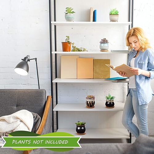 Miniatura 7 de 6 macetas de cerámica para suculentas con agujeros de drenaje, 6 bandejas de bambú, recipientes pequeños para plantas, regalo ideal para decorar el