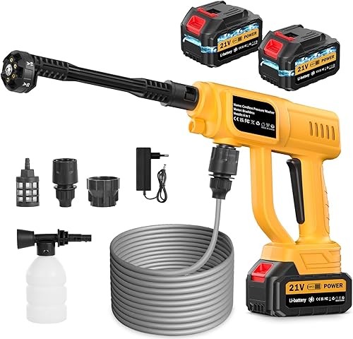 Miniatura 11 de Pistola de lavado a presión inalámbrica, lavadora a presión de batería de 130 bar/1885 PSI, lavadora portátil a presión inalámbrica con boquilla 6