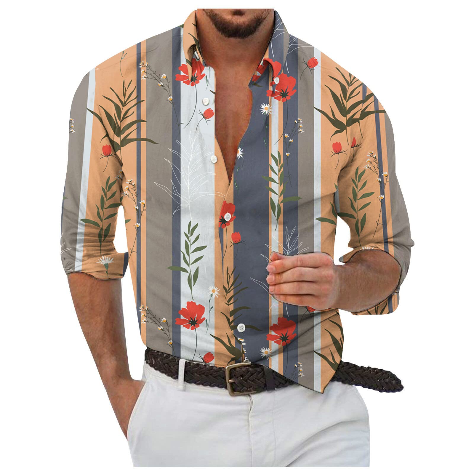 Men's Designer Spring Summer Shirt Casual 3D Halloween Printing Hawaii Shirt Fashion Long Sleeve Blouse