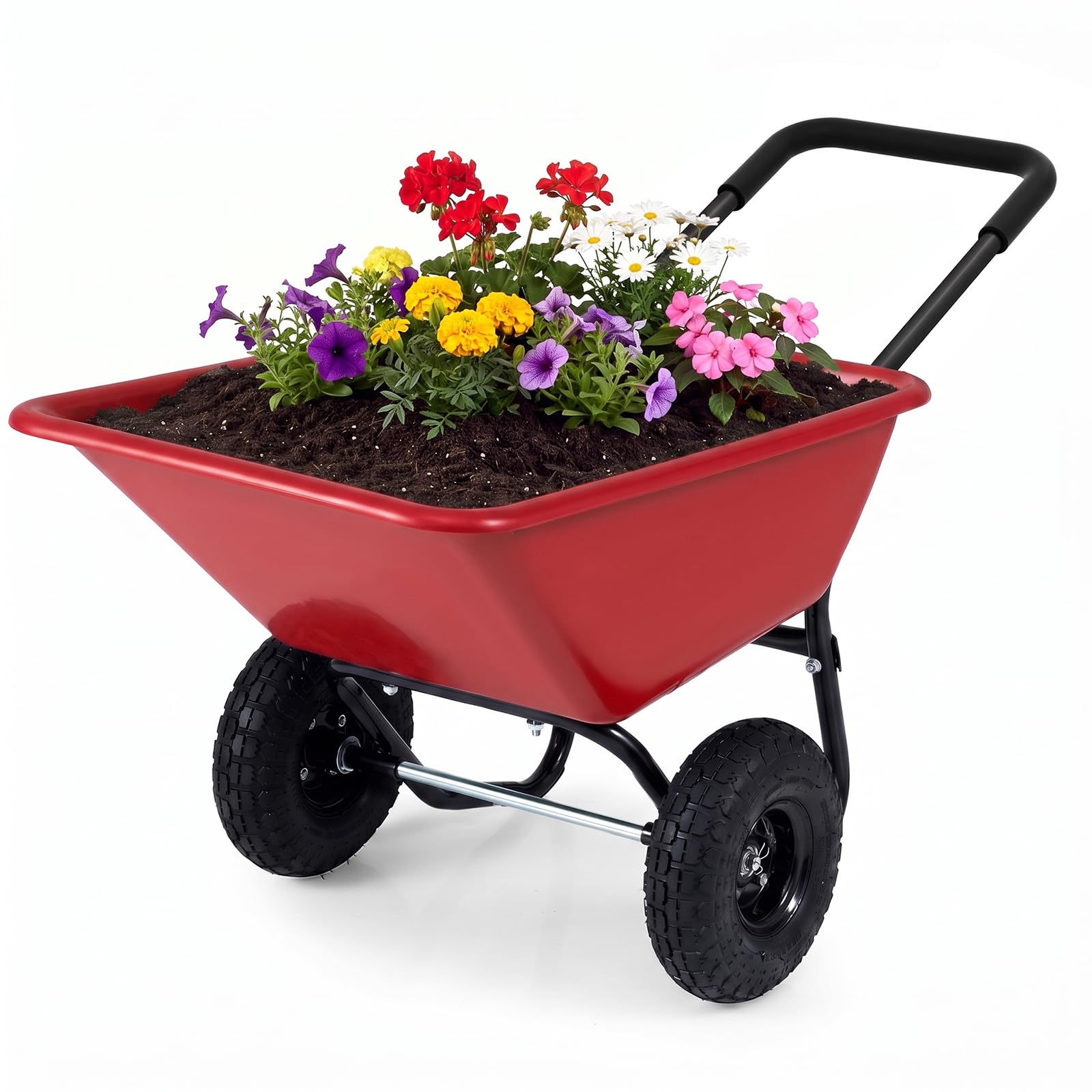 Goplus 2 Wheel Wheelbarrow, 330 LBS Utility Garden Cart (Red)