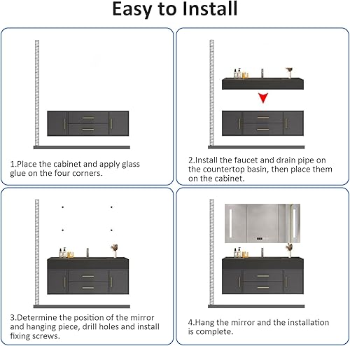 Miniatura 7 de Tocador de baño de 48 pulgadas con lavabo individual - Armario de espejo inteligente e iluminación LED  Moderno tocador de baño montado en la pared