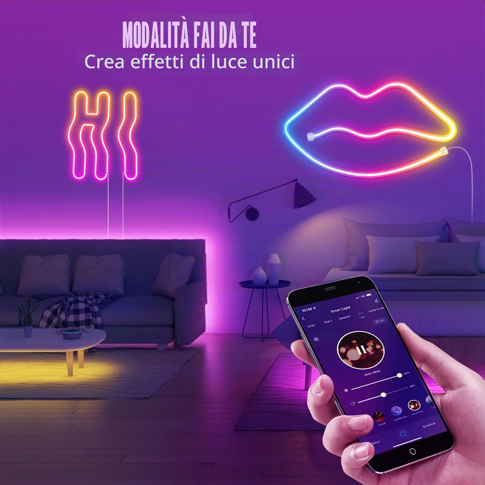 Striscia LED Neon 15M, RGB LED Striscia Neon con 1080 LED | Luci al Flessibile con con APP Bluetooth e Telecomando, Sincronizzazione Musicale, LED per Halloween, Natale(1×15m)