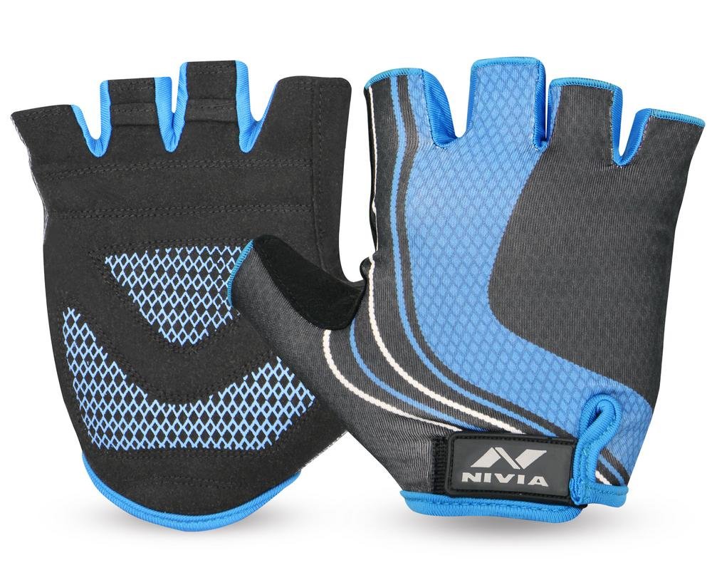 Buy Nivia 440LBS Microfiber Gym Gloves, Large (Black/Sky Blue) Online