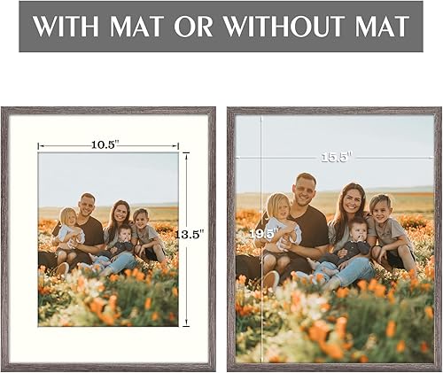 Miniatura 2 de Golden State Art, Marco rústico gris de 16 x 20 pulgadas, tapete marfil para fotos de 11 x 14 pulgadas, ganchos de dientes de sierra para exhibición