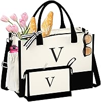 Vista 10 de Bolsa de Lona con Inicial - Bolsas de Compras Reutilizables, Canasta de Regalos de Cumpleaños para Damas de Honor, Amigas y Maestras for