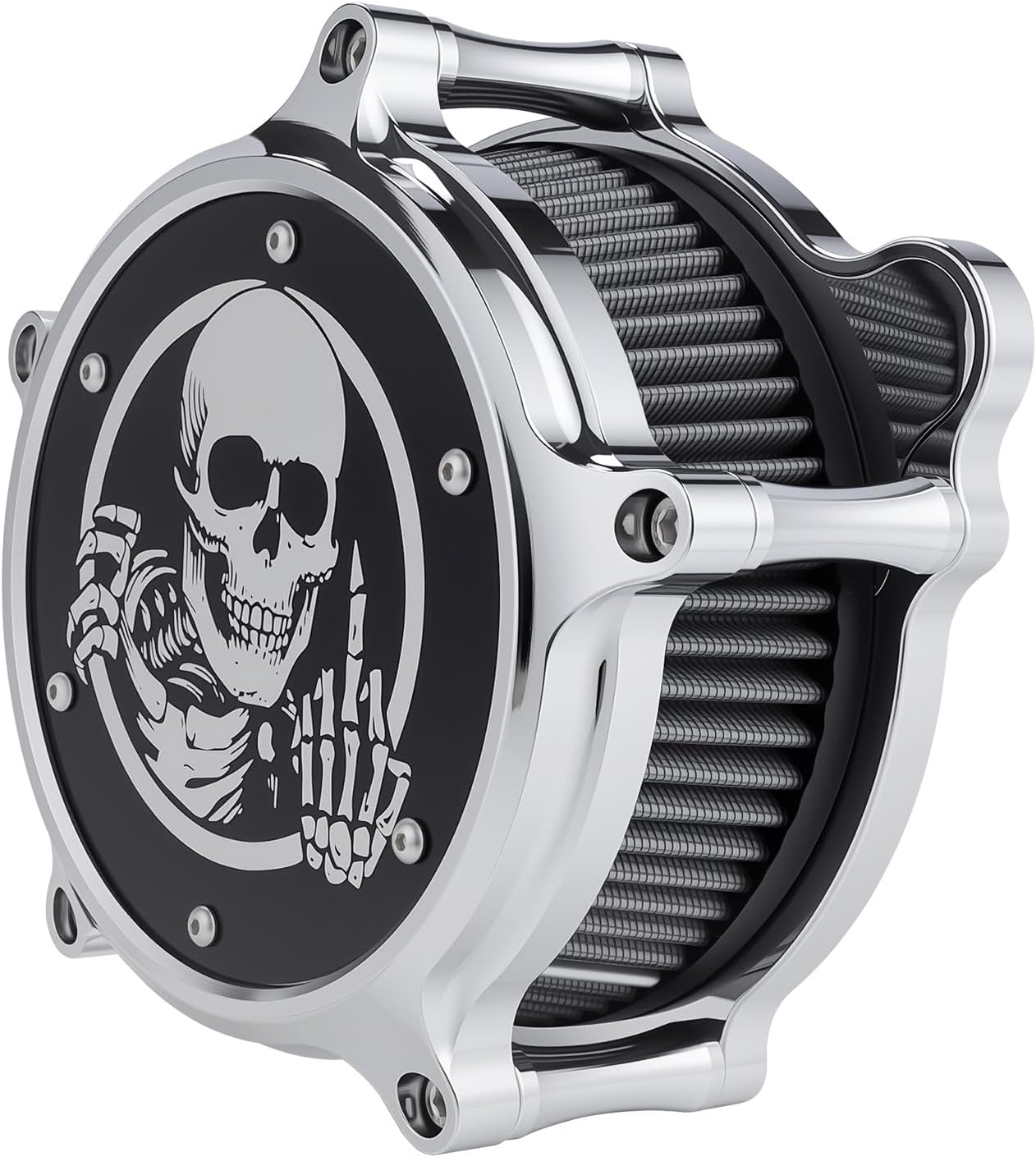 Motorcycle Air Filter Skull Style Air Cleaner with Filter Sock Dustproof Protective Cover Kit for Harley Touring 2000-07 Softail 2000-15 Dyna 2000-17, Excludes 2017 FXDLS (Chrome)