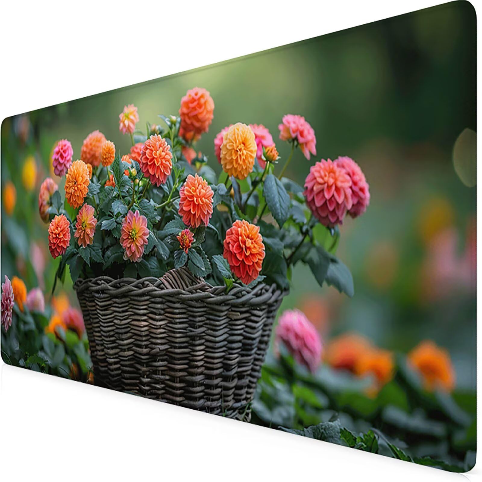 Podkładka pod mysz Flower XXL 1000 x 500 mm, spalona pomarańczowa podkładka pod mysz dla graczy z podstawą antypoślizgową, przeszyte krawędzie, wodoodporna podkładka pod mysz do gier, akcesoria
