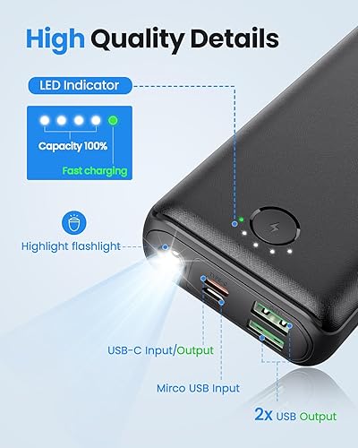 Miniatura 4 de Cargador portátil Power Bank 30000mAh - USB C 22.5W Carga rápida Batería externa Banco de carga PD QC4.0 con linterna 3 salidas y 2 entradas