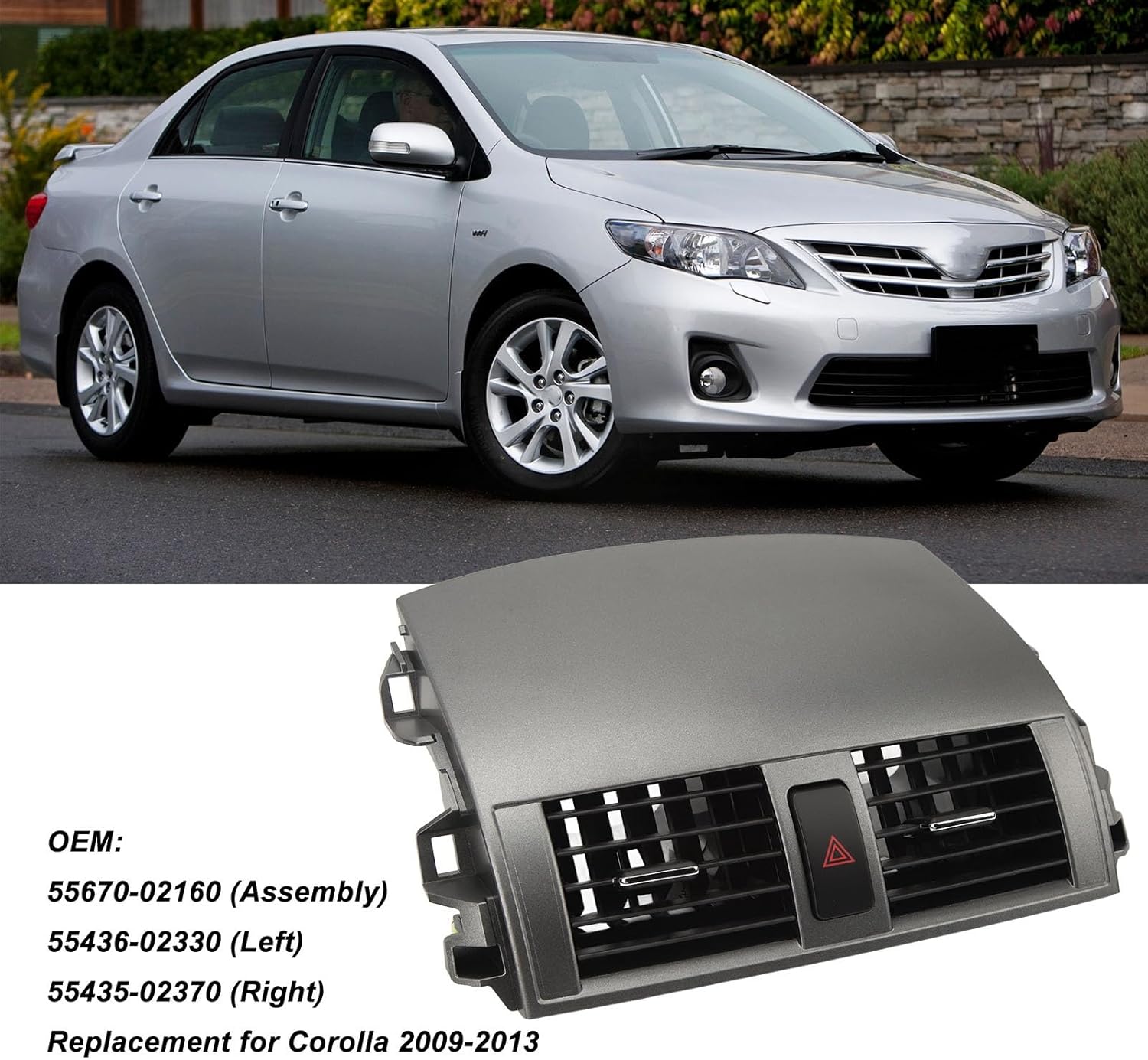 55670‑02160 Dashboard Air Vent Assembly, Center Dash AC Outlet Air Vent Panel for 2009‑2013, Dashboard Vent Grille Panel Assembly with Trim Strip