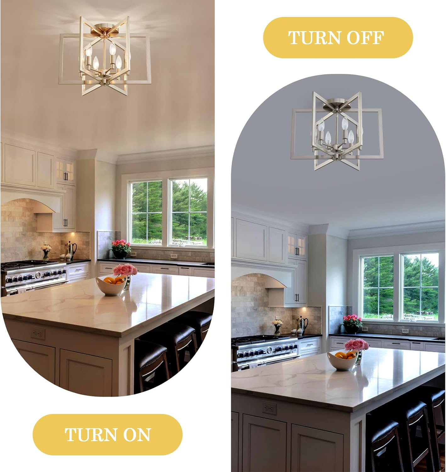 Brushed Nickel Ceiling Light 20 Inch Chandelier for Dining Room Geometric Metal Modern Chandelier Light Fixture for Bedroom Entryway 6-Light