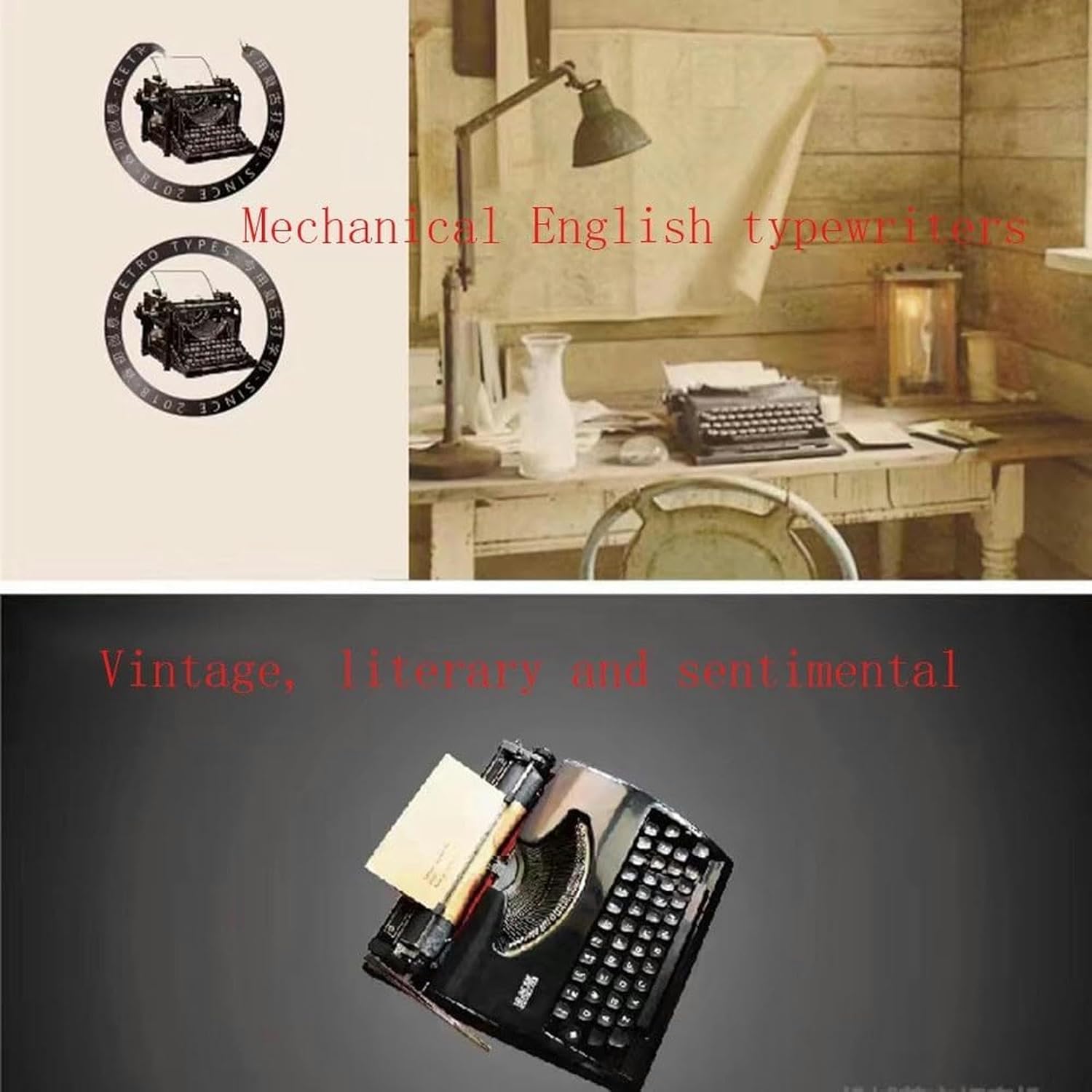 Mechanical English Typewriter, Machine Typewriter, Creative Vintage Typewriterlying, Functional Vintage-Inspired Home Decor with Case- for Friend/Child/Lover Gift