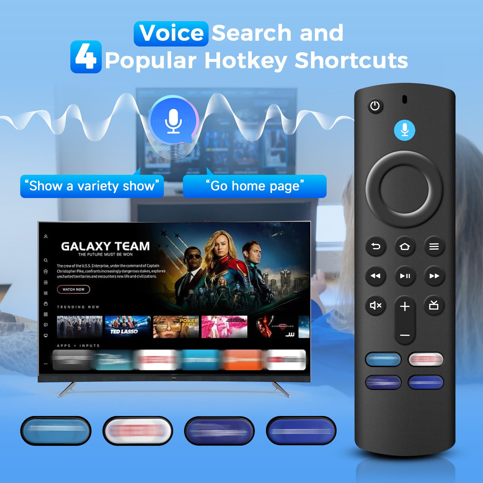 Télécommande Vocale de Remplacement 3e Génération Compatible avec Fire TV Stick 2/3 Gen 4K 4K Max Lite HD Fire TV Cube 2nd 3rd Gen Bluetooth 4 Touches Raccourcis