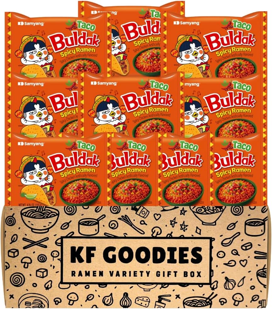 Korean Ramen Variety Pack Gift Box (10 Count) โ Spicy Buldak Noodle Assortment for Birthdays, College Care Packages, Office Snacks, and Gift Baskets