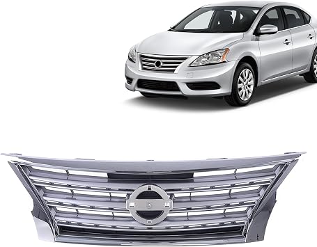 Replacement Parts Front Grille Grill Assembly With Chrome Shell With Silver Insert Compatible With Nissan Sentra 2013 2014 2015