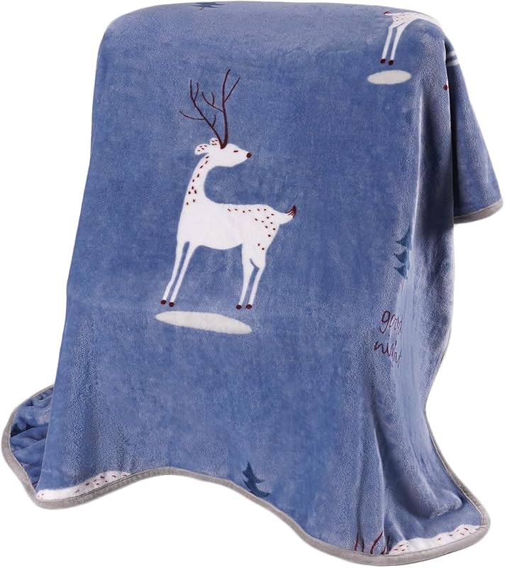 Toddler Flannel Blanket - Warm Cozy Baby Blanket for Boys and Girls, Smooth Cute Lightweight Blanket for Bedding Crib Stroller, 40×50 inches, Navy Deer