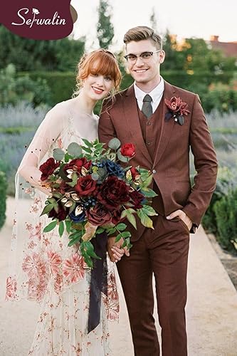 Miniatura 4 de Serwalin Flores artificiales burdeos azul marino, flores falsas de boda, flores de pastel para bricolaje, ramos de boda, centros de mesa de