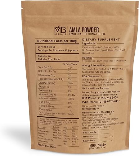 Miniatura 2 de MB Herbals Polvo de amla dessembrado – 8 onzas / ½ libra (8.01 oz) Polvo de amalaki puro de pulpa de bayas Amla Sin semillas y natural