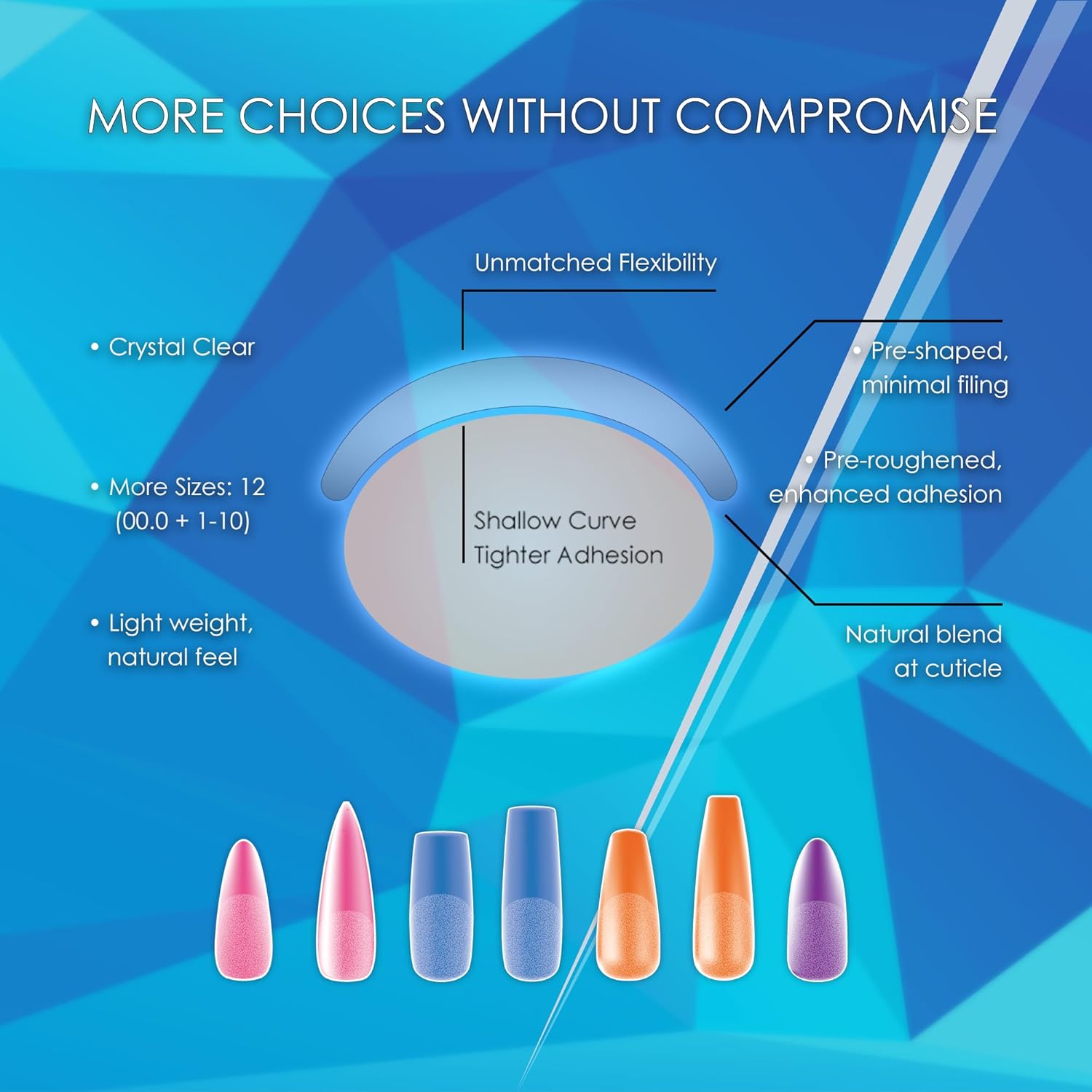 Soft Gel Tips Ultra Clear Pre-Roughened 550 pcs (Long Coffin)