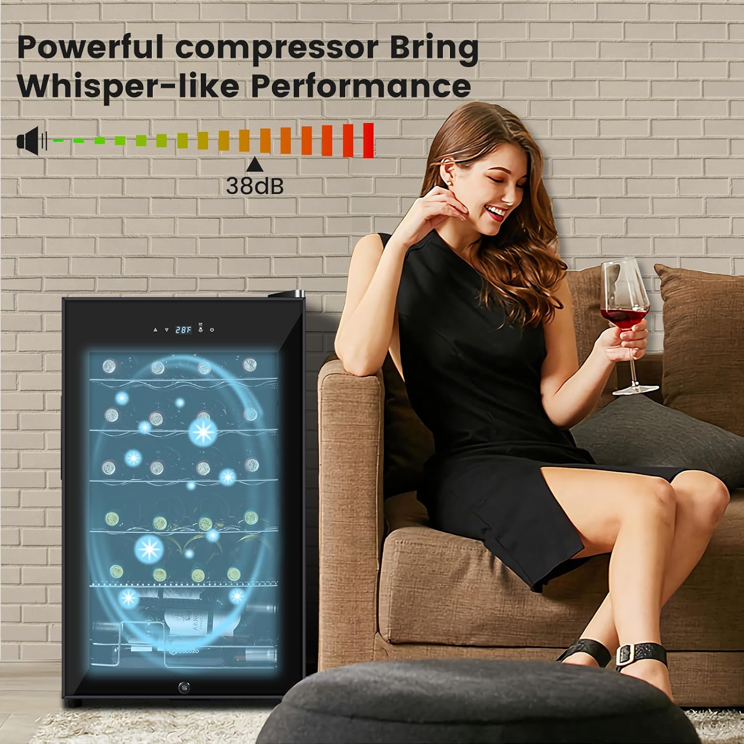 17 Inch Wine Cooler Refrigerator, Freestanding Under Counter Compact Wine Fridge, 40-65°F, 24 Bottle Countertop Mini Wine Cooler with Double-Layer Tempered Glass Door/ Lock for Bedroom/Apartment