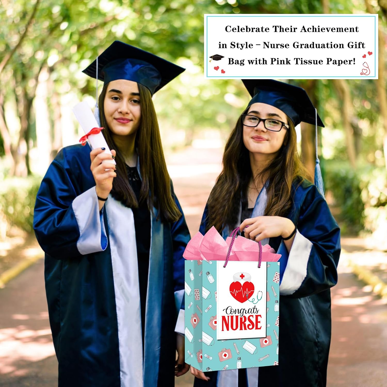 PETCEE Nurse Graduation Gifts Bag - Congrats Nurse Gift Bag with Tissue Paper for Her 11.5" Large Nursing School Graduation Gifts for Grads Medical School Graduates Social Worker Party Supplies image 4