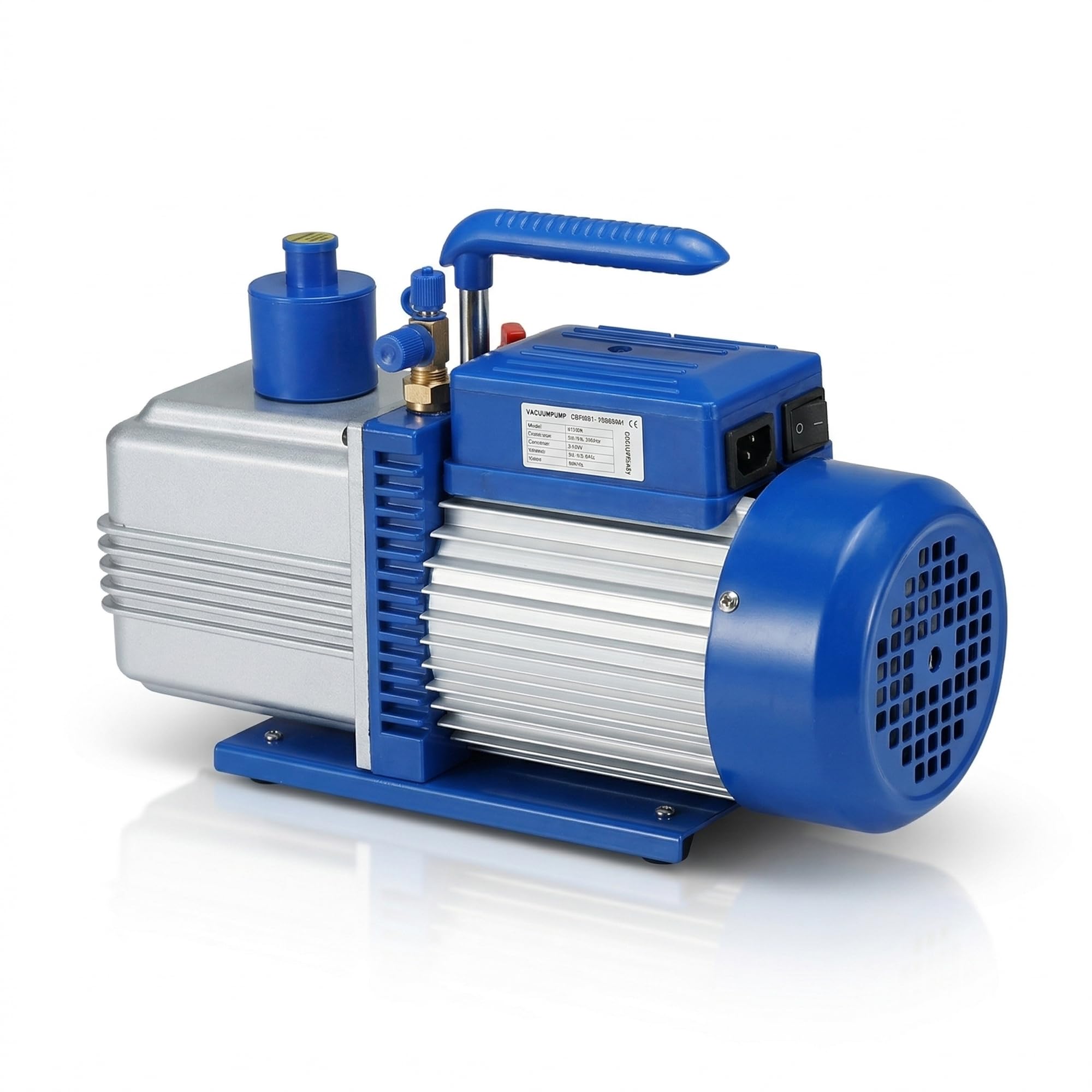 Mucola Vakuumpumpe 2-stufig 284 l/min 10 CFM 0,3 Pa Silber/Blau | Unterdruckpumpe Klimapumpe Aluminiumgehäuse Öl-Schauglas Rückschlagventil | HVAC Pumpe Klimaanlage Kältetechnik Entgasung 230V
