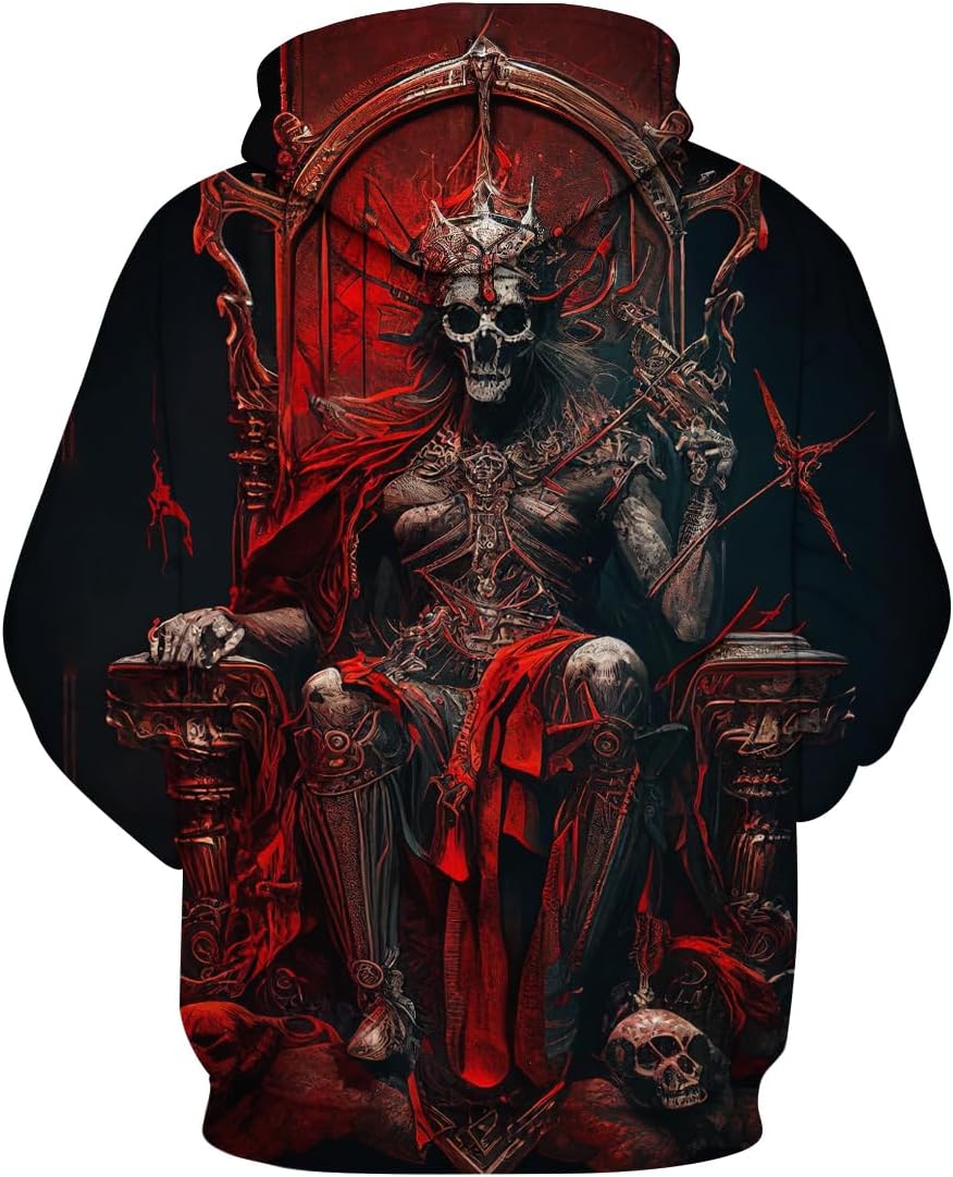 Men's Novelty Skull Print Hoodie Sweatshirt Pullover with Pocket - Image 2