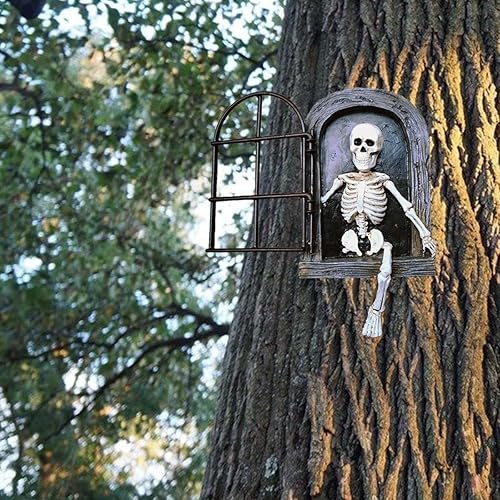 Miniatura 4 de Esqueleto de Halloween, la puerta, árbol, abrazador, estatua de jardín, cráneo, resina, falta de manos y piernas, escultura de cara de árbol,