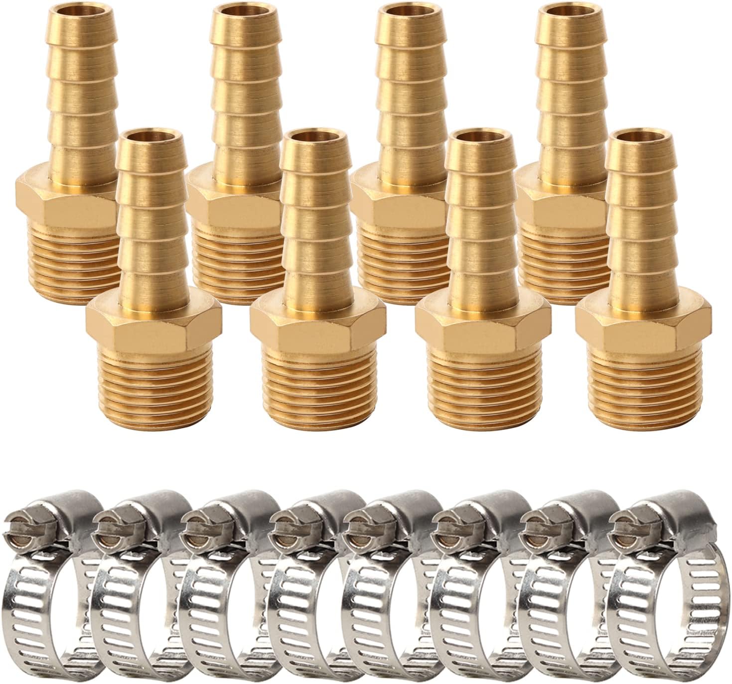JUWO Schlauchstutzen Messing - 0,95 Cm Widerhaken X 1/4" NPT, 12 Stück, Für Luft, Öl, Gas