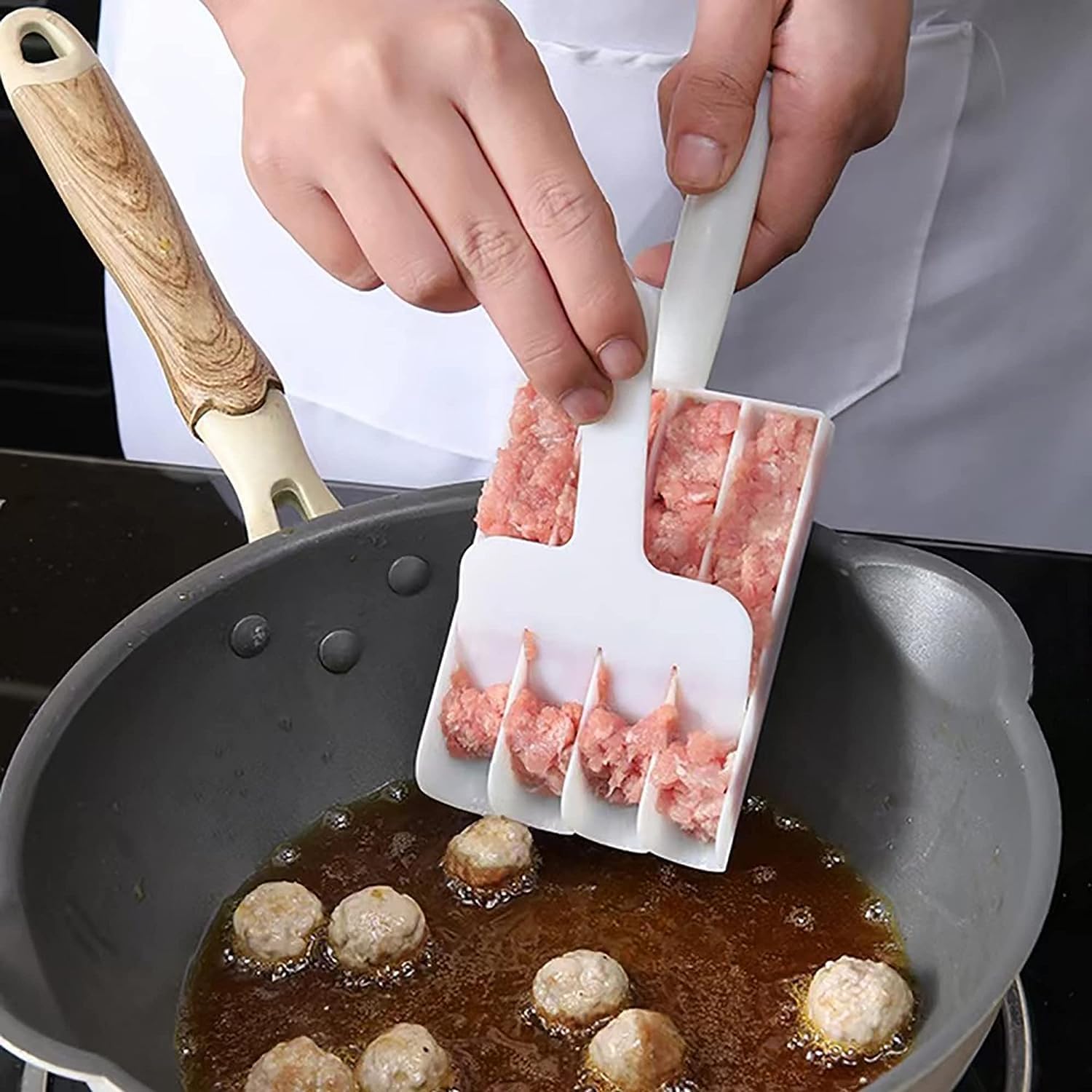 PRYFIL Rice-Meat Dumplings Meatball Maker, Meat Baller Maker, Non-Stick Meat Baller Spoon with Cutting Spade, Shrimp Baller Tool, Meatball Mold, Meatball Scoop, Kitchen Utensils, Kitchen Supplies 4