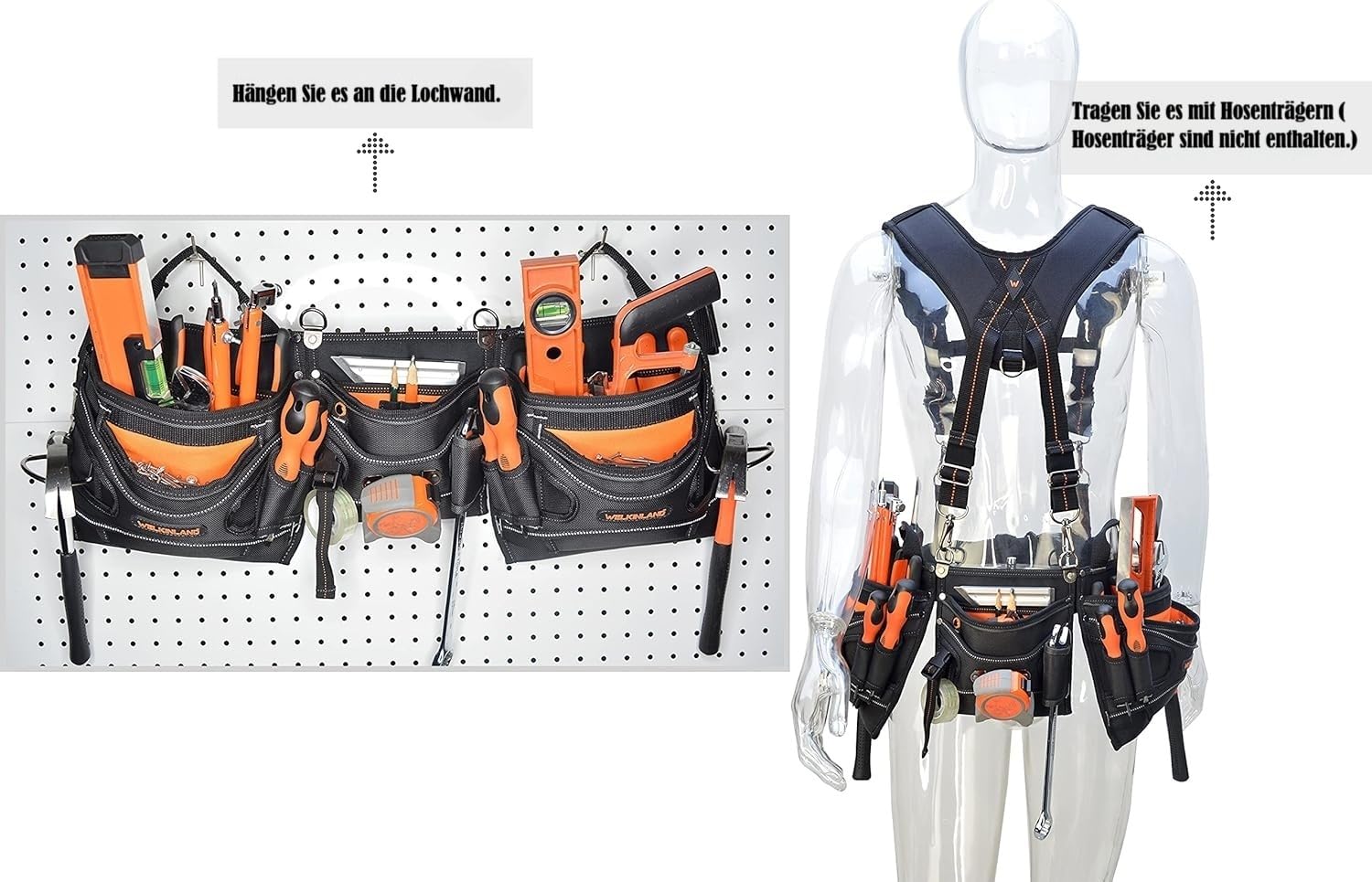 WELKINLAND 18 Taschen Zimmermanns-Werkzeuggürtel - Bau- & HVAC-Werkzeugtasche für Herren