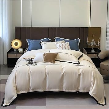 Bed, 1000TC Egyptian Cotton Bedding Set Embroidery Bedding Sets Bedsheet with Pillowcase Duvet Cover King, Queen size 4pcs, White, MM-102