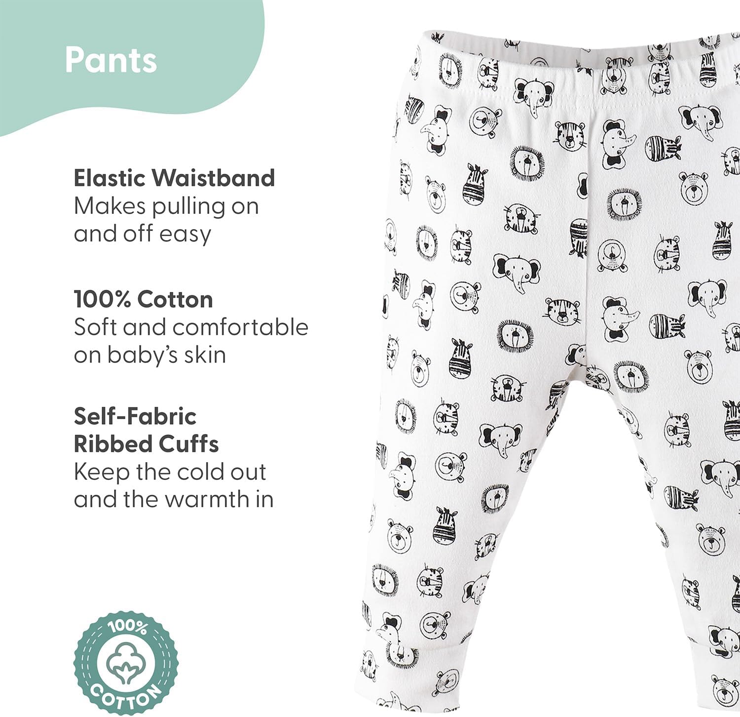 The Peanutshell 5 Pack Baby Boy or Girl Pants Set - 100% Cotton Toddler & Baby Pants, 0-24 Months - Safari Animals 6 Months image 2 of 9 B089T73DCB