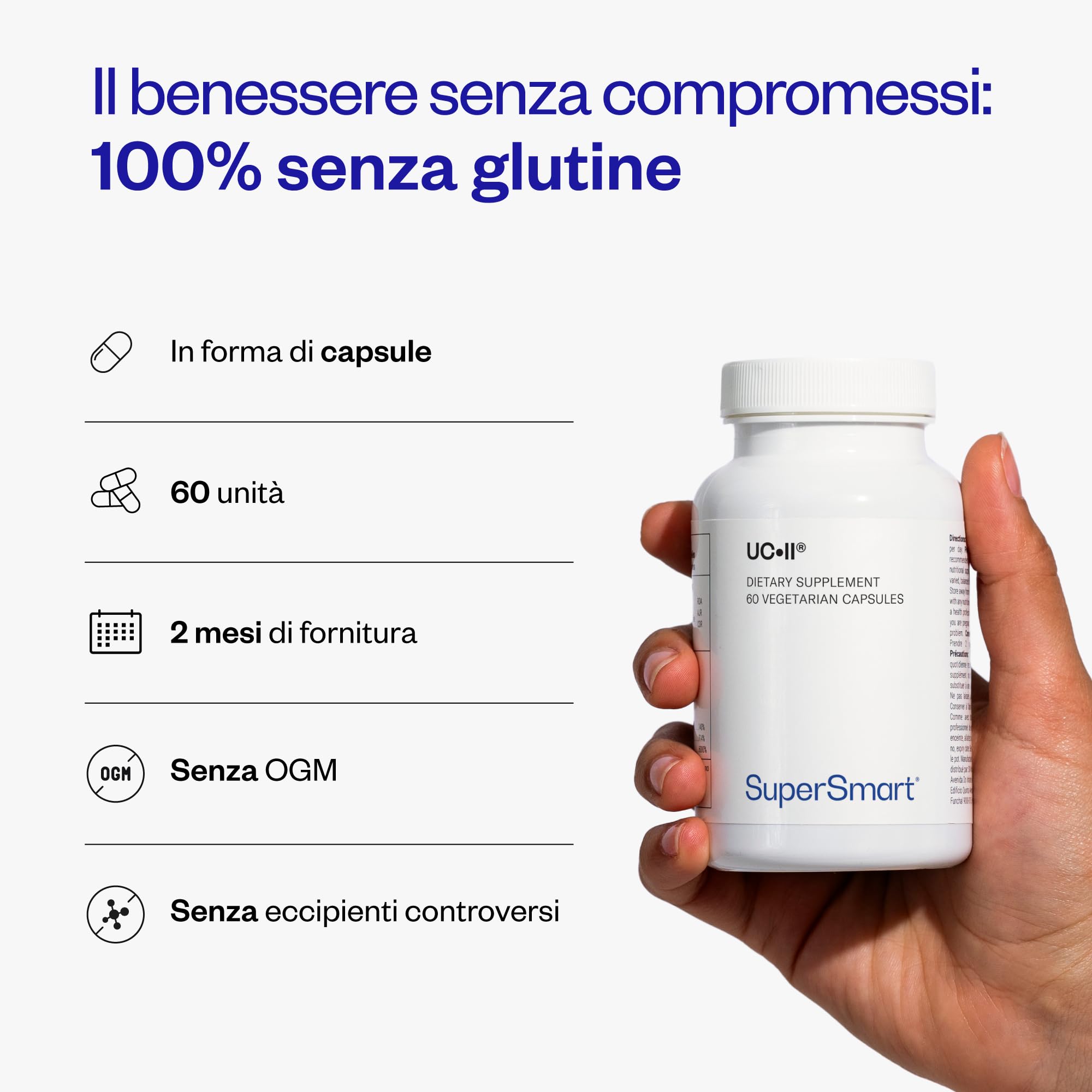 UC II Collagen (tipo 2) - Mobilità articolare - Senza glutine - SuperSmart | Forma di collagene di tipo 2 non denaturato - Salute delle ossa e dei muscoli - Combatte la diminuzione del collagene