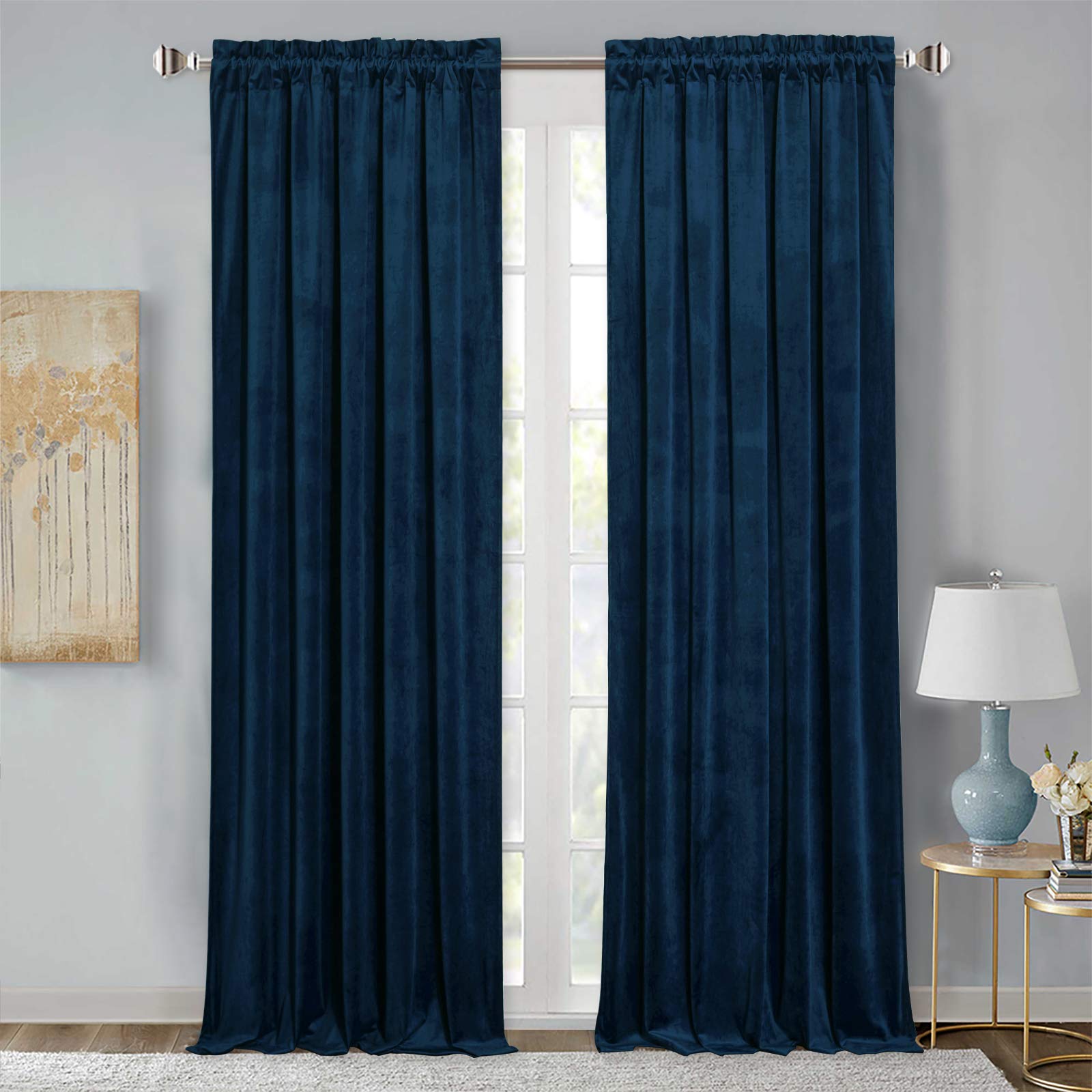 StangH Navy Blue Velvet Curtains, 2 Panels, W52 x L102, Blackout Drapes for Bedroom, Living Room, Energy Efficient, Thermal Insulated — image 1