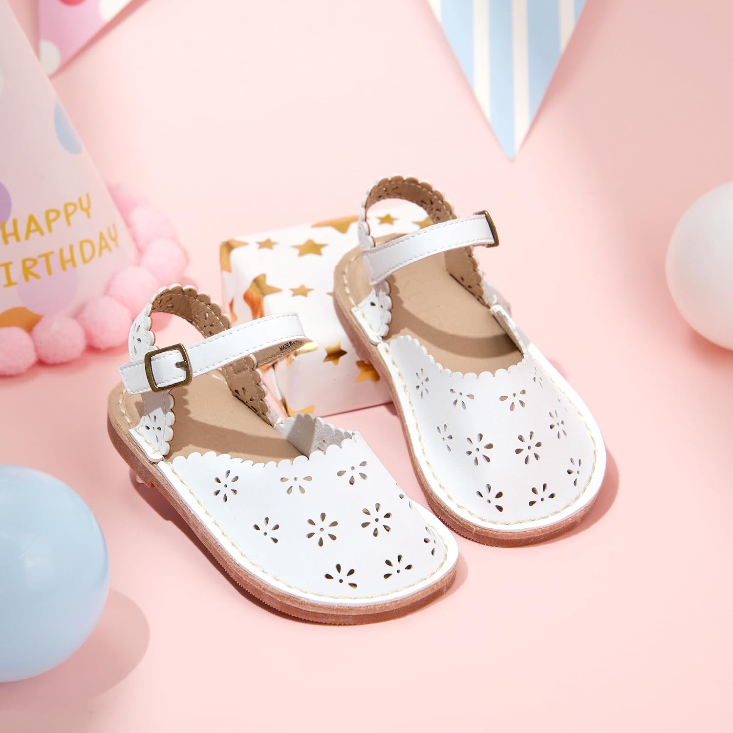 Kolan Toddler Girl Sandals Open Toe Flat Princess Dress Shoes Little Kids